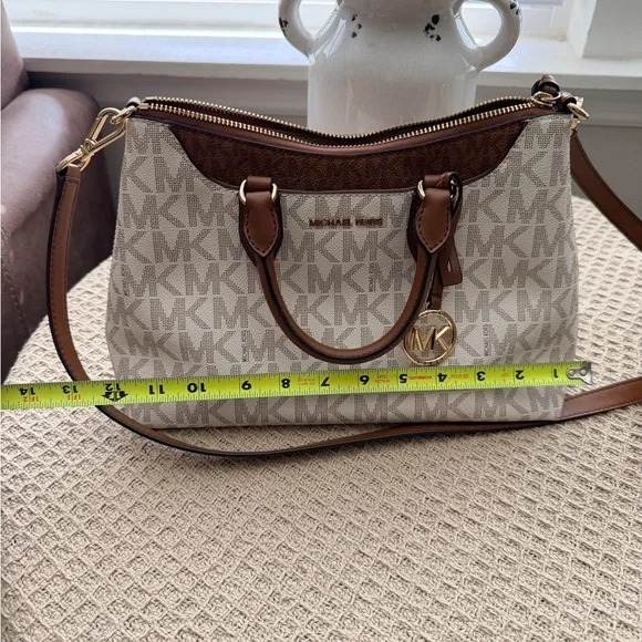 Michael Kors Cream and Brown Signature Satchel with Gold Hardware - Picture 8 of 8